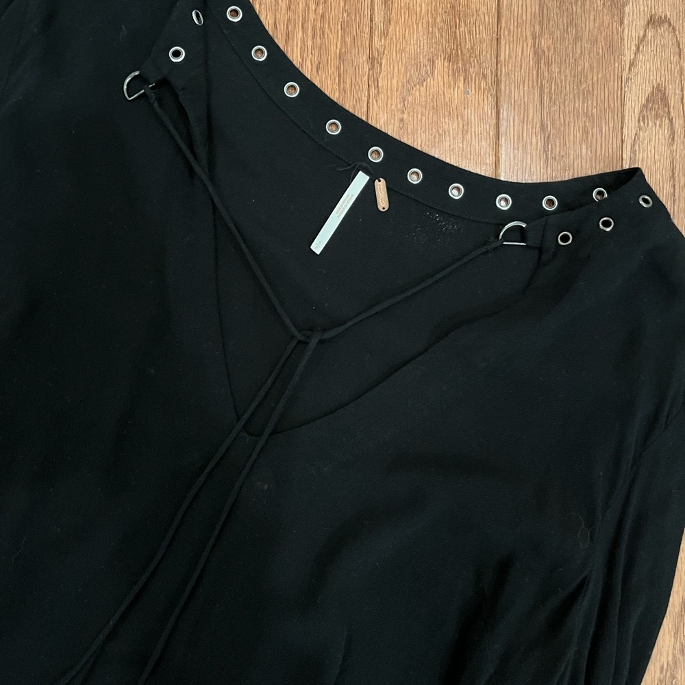 Black Free People Grommet Detail Long Sleeve Top
